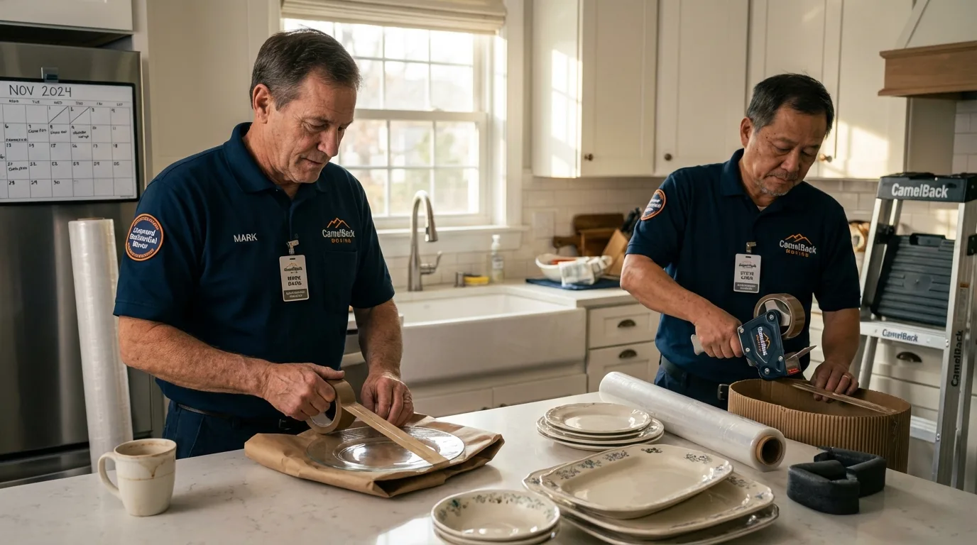 Professional crew packing kitchen dishware in Frankfort, IL